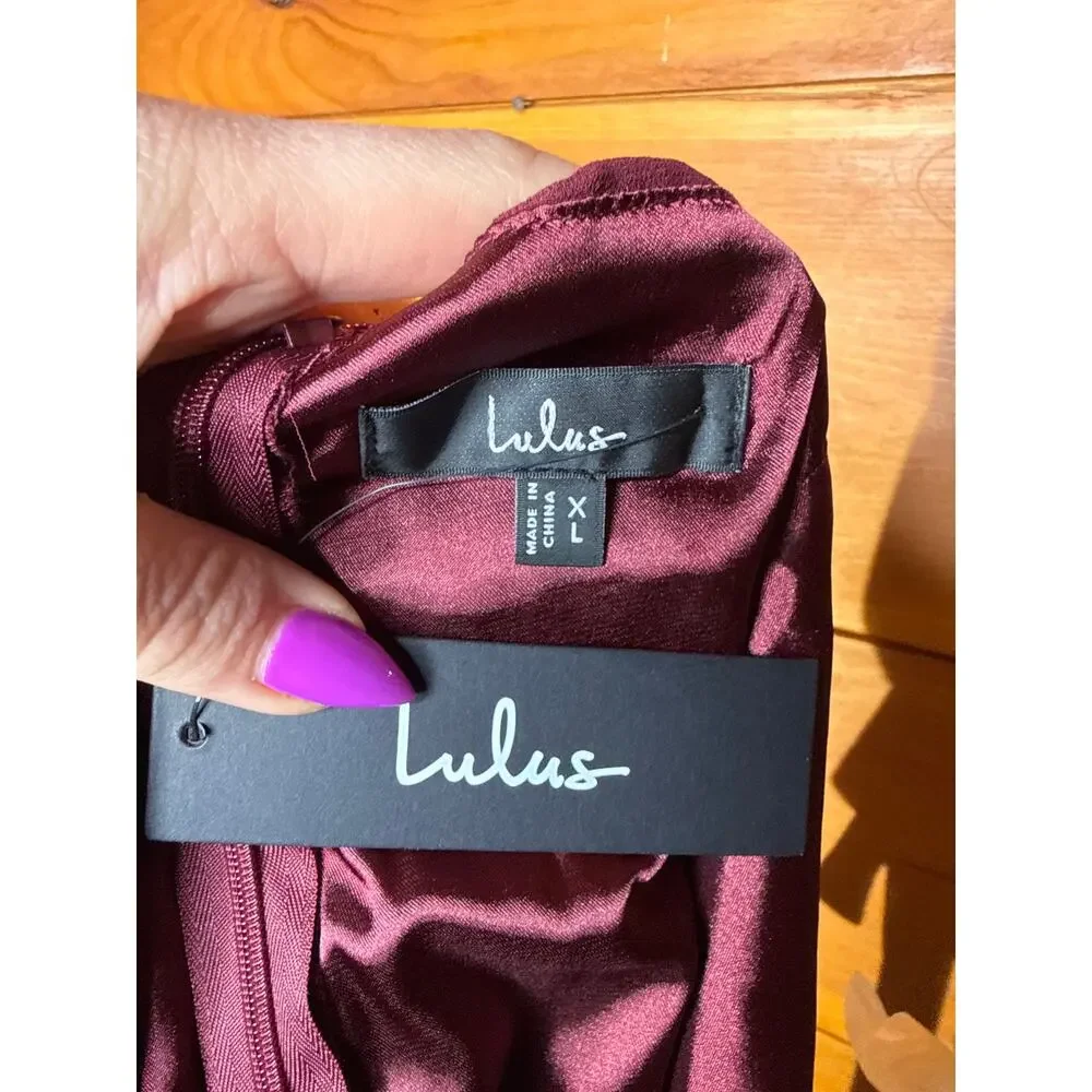 NWT Lulus Love Me Forever Burgundy Tie-Strap Square Neck Maxi Dress Size XL